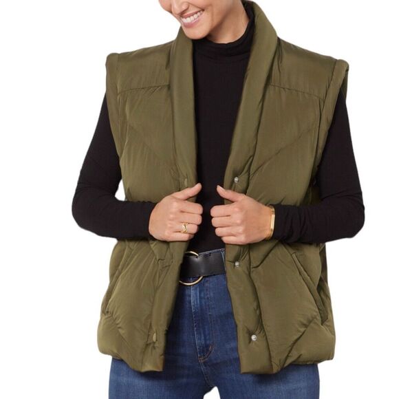 Blank NYC Jackets & Blazers - Blank NYC Vest Womens XS‎ Green Quilted Snap Button Shawl V-neck Gorpcore Puffer